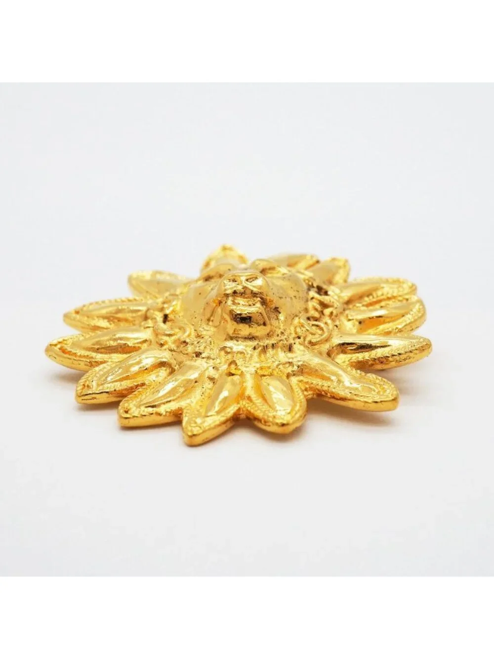 Chanel Brooch Vintage CC Logo Lion Motif Gold Plated